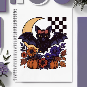 Retro Halloween Bat With Moon Gothic Aesthetic Notebook