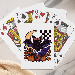 Retro Halloween Bat With Moon Gothic Aesthetic Playing Cards
