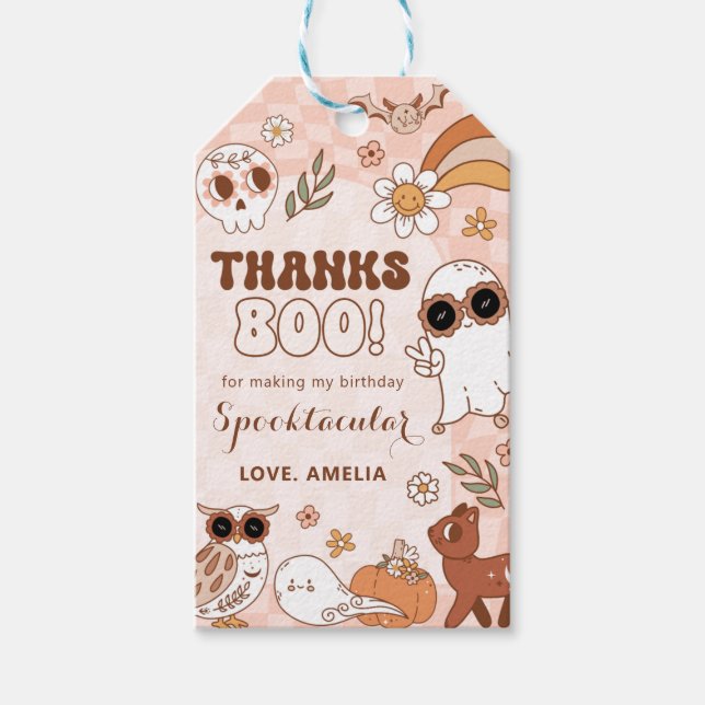 Retro Halloween Birthday Favour Tags (Front)