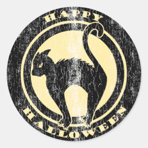 Retro Halloween Black Cat Classic Round Sticker