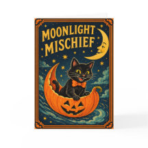 Retro Halloween Black Cat & Moon 