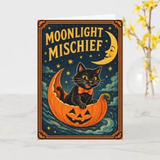 Retro Halloween Black Cat & Moon  Card