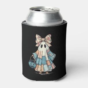 Retro Halloween Blue Denim Ghost Can Cooler
