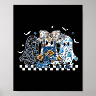 Retro Halloween Blue Denim Ghost Coquette Patchwor Poster