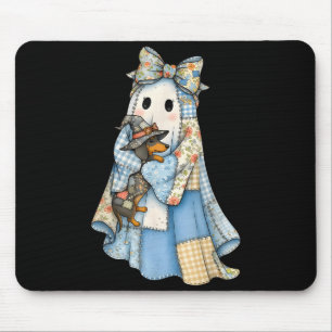 Retro Halloween Blue Denim Ghost Dachshund Funny Mouse Pad