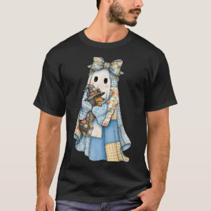 Retro Halloween Blue Denim Ghost Dachshund Funny T-Shirt