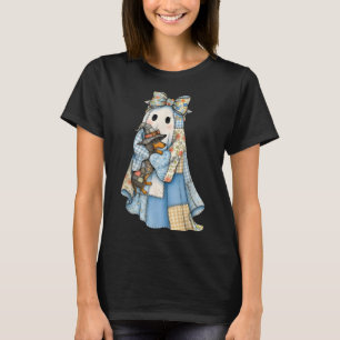 Retro Halloween Blue Denim Ghost Dachshund Funny T-Shirt