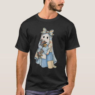 Retro Halloween Blue Denim Ghost Dachshund Funny  T-Shirt