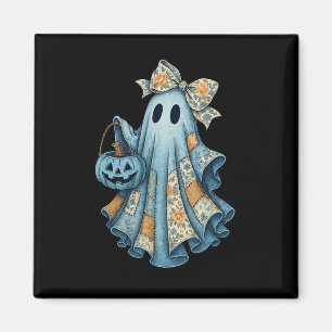 Retro Halloween Blue Denim Ghost Fall Pumpkin Spoo Magnet