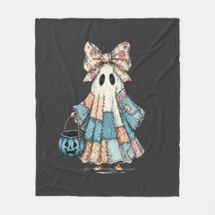 Retro Halloween Blue Denim Ghost Fleece Blanket