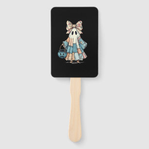 Retro Halloween Blue Denim Ghost Hand Fan