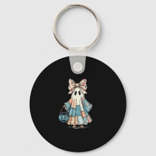 Retro Halloween Blue Denim Ghost Key Ring