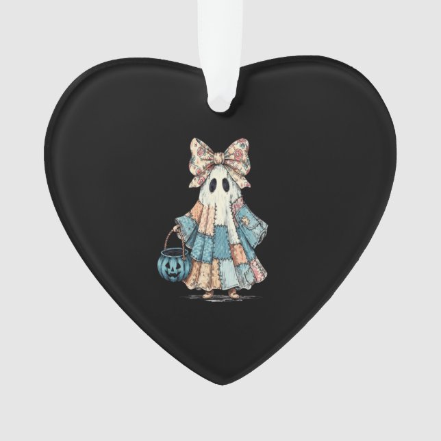 Retro Halloween Blue Denim Ghost Ornament (Front)