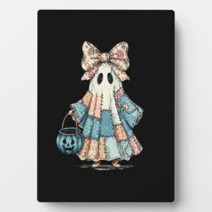 Retro Halloween Blue Denim Ghost Plaque