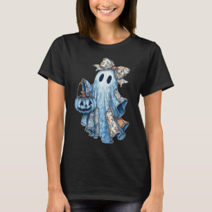 Retro Halloween Blue Denim Ghost Spooky Ghost Ghos T-Shirt