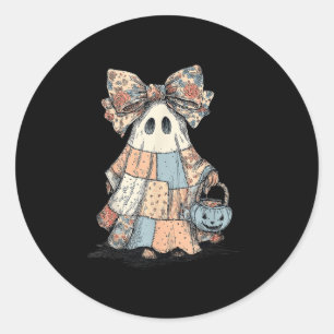 Retro Halloween Blue Denim Patchwork Quilt Ghost S Classic Round Sticker