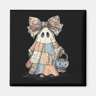 Retro Halloween Blue Denim Patchwork Quilt Ghost S Magnet