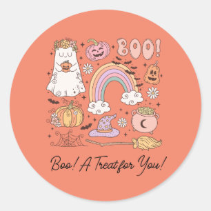 Retro Halloween Boo! A Treat for You!  Classic Round Sticker