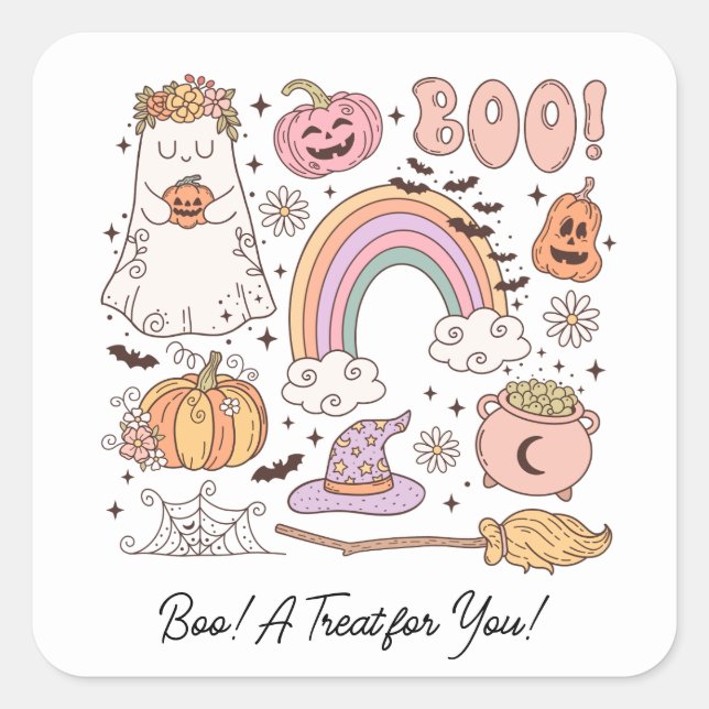 Retro Halloween Boo! A Treat for You! Square Sticker (Front)