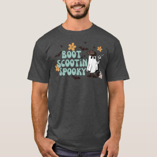 Retro Halloween Boot Scooting Spooky Cowhide Ghost T-Shirt