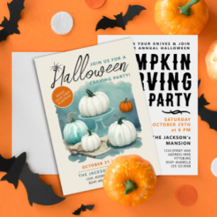 Retro Halloween Carving White Pumpkins Watercolor  Invitation