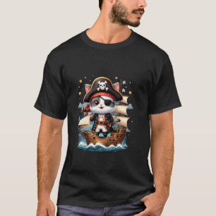 Retro Halloween Cat Pirate Cat Adventure Vintage C T-Shirt