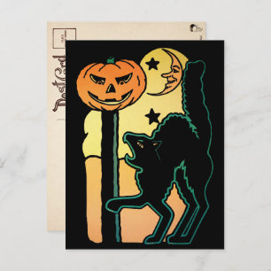 Retro Halloween Cat Postcard