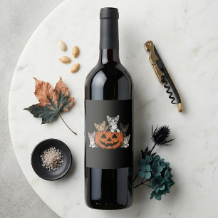 Retro Halloween Cats in Pumpkin Spooky Season Wine Label