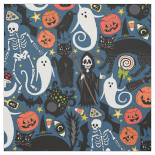 retro halloween cobalt fabric