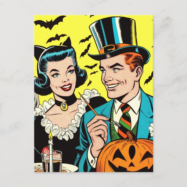 Retro Halloween Comics Postcard (Front)