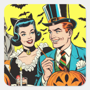 Retro Halloween Comics Square Sticker