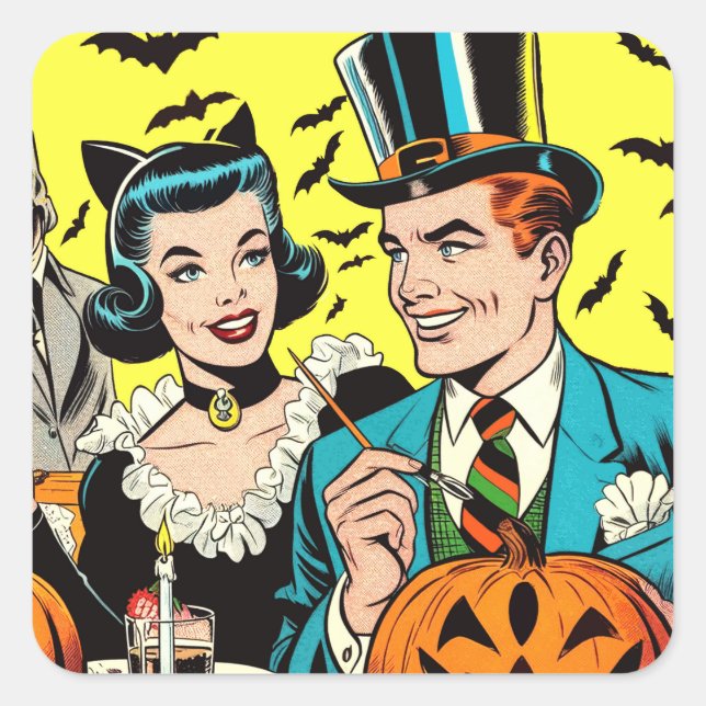 Retro Halloween Comics Square Sticker (Front)
