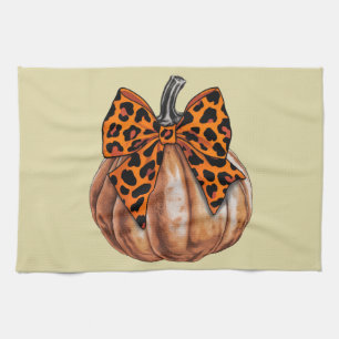 Retro Halloween Coquette Bow Pumpkin Spooky Fall Tea Towel