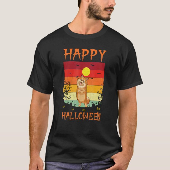 Retro Halloween Costumes Matching Pomeranian Dog H T-Shirt (Front)