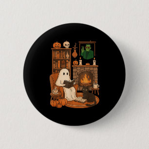 Retro Halloween Cosy Ghost Reading Book By 90s Fra 6 Cm Round Badge