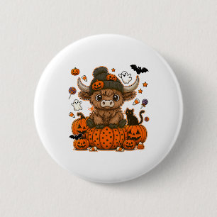 Retro Halloween Cow Ghost Pumpkin Spooky Season 6 Cm Round Badge