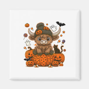 Retro Halloween Cow Ghost Pumpkin Spooky Season Magnet