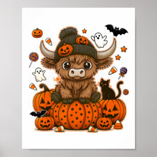 Retro Halloween Cow Ghost Pumpkin Spooky Season  Poster