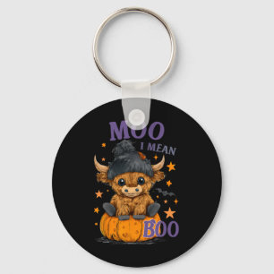 Retro Halloween Cow Moo I Mean Boo Funny Fall 1 Key Ring