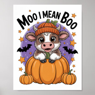 Retro Halloween Cow Moo I Mean Boo Funny Fall  Poster