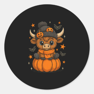 Retro Halloween Cow Pumpkin Fall Cow Thanksgiving Classic Round Sticker
