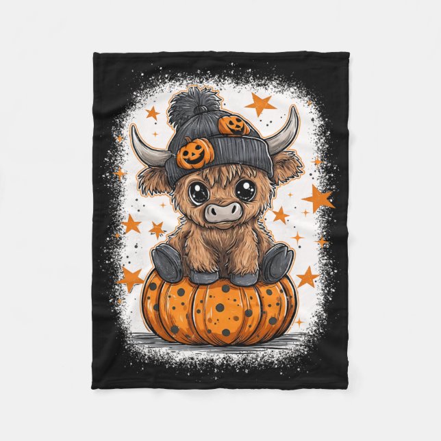 Retro Halloween Cow Pumpkin Fall Cow Thanksgiving  Fleece Blanket (Front)