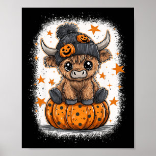 Retro Halloween Cow Pumpkin Fall Cow Thanksgiving Poster