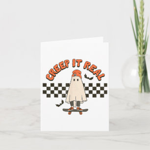 Retro Halloween Creep It Real Ghost Boy Fall Seaso Card