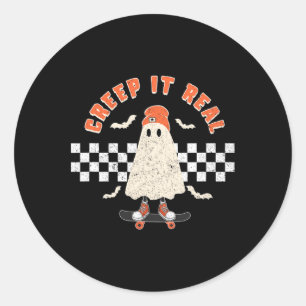 Retro Halloween Creep It Real Ghost Boy Fall Seaso Classic Round Sticker
