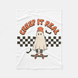 Retro Halloween Creep It Real Ghost Boy Fall Seaso Fleece Blanket