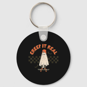 Retro Halloween Creep it real Ghost Boy Fall Seaso Key Ring