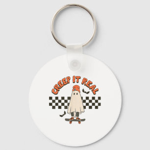 Retro Halloween Creep It Real Ghost Boy Fall Seaso Key Ring