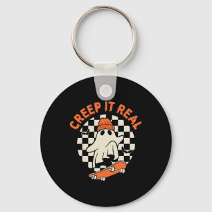 Retro Halloween Creep It Real Ghost Boy Fall Seaso Key Ring