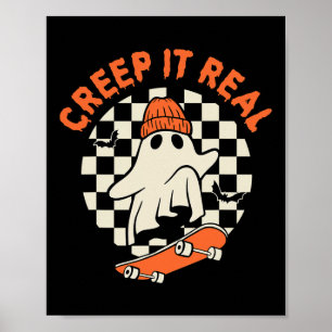 Retro Halloween Creep It Real Ghost Boy Fall Seaso Poster